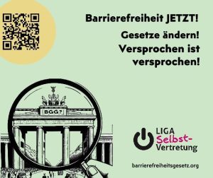 Sharepic zur Barrierefreiheit mit LIGA Selbstvertretungs-Logo